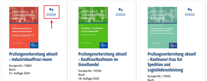 Button Einblick auf einer Produkt&uuml;bersichtsseite