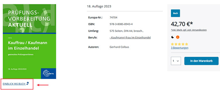 Button Einblick ins Buch auf einer Produktseite