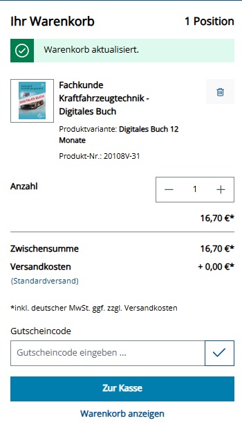 Gutscheineingabe im Warenkorb