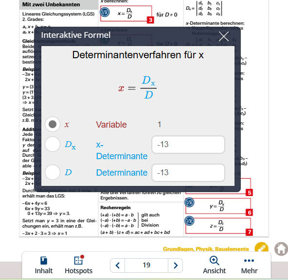 Interaktive Formel in einem digitalen Buch