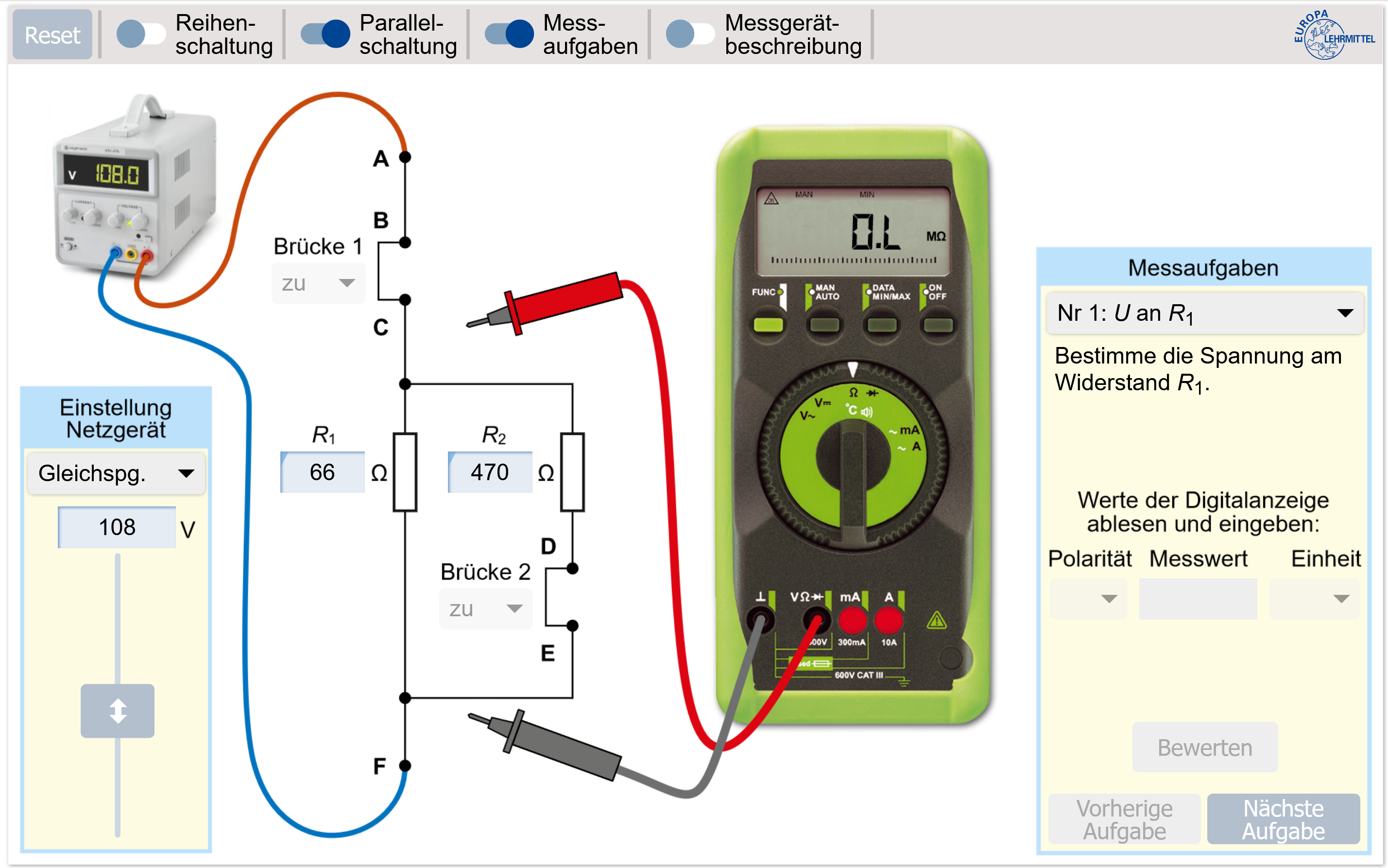 Elektrisches Schaltbild mit einem Netzgerät